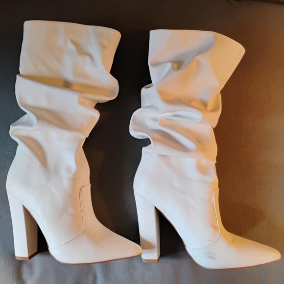 White vegan leather slouch boot, size 6.5 - Picture 2 of 8